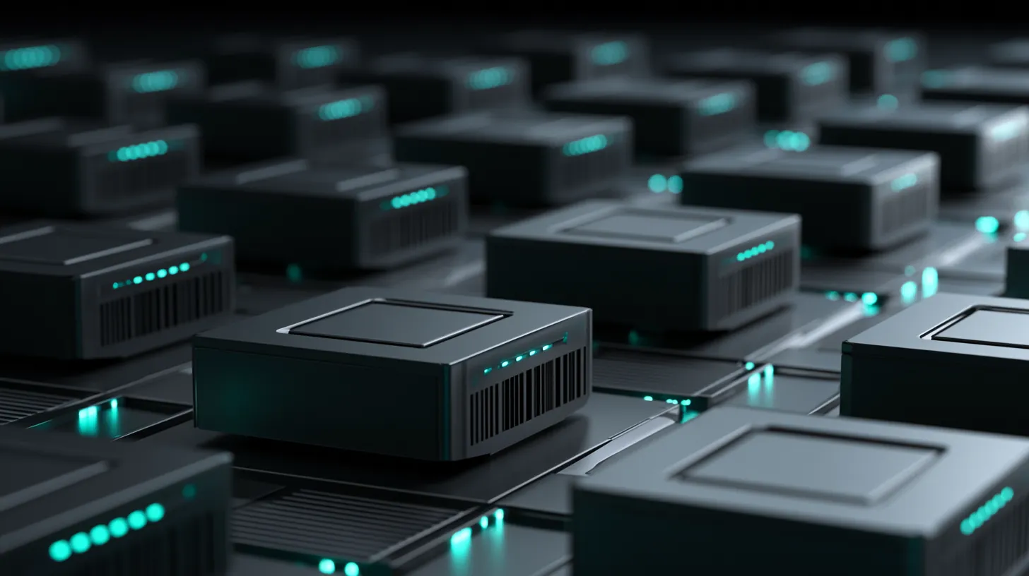 An array of AgentBox nodes in a parallel compute cluster with teal status lights