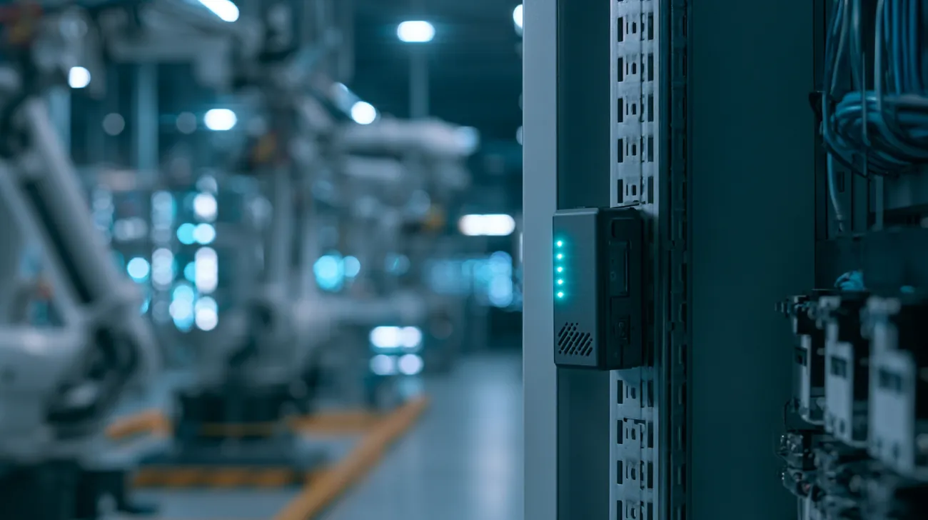 AgentBox on a DIN rail in an industrial control cabinet
